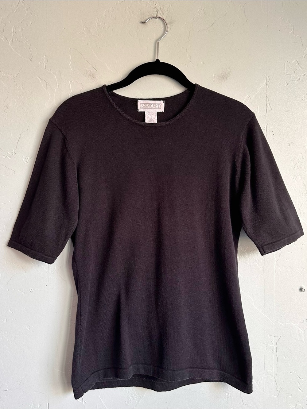 Vintage Lands' End Cotton Knit Black Short-Sleeve Crewneck Top XS Classic Preppy